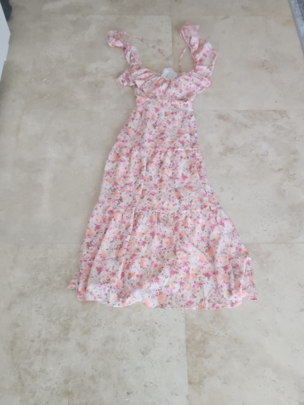 Altar'd State Pink Floral Ruffle Tiered Maxi Dress